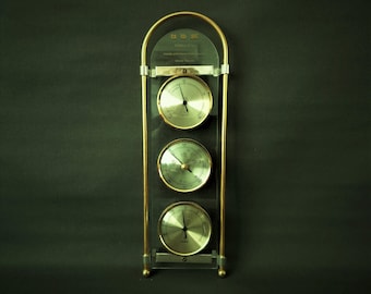 Vintage Barometer German Weather Station Decorative Barometer-Thermometer-Hygrometer Gold frame Barometer W. Germany 1980