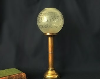 Antique Art Deco Lamp Copper Candlestick Ships Candlestick Dinner Lamp with Glass Ball Candle Holder Netherlands 1920