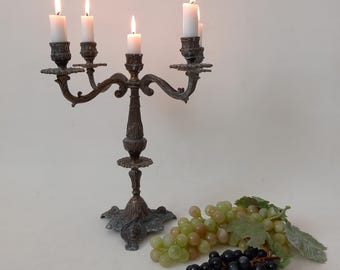 Antik ljusstake Bordsljusstake Barock 5 ljus Mässing Blommig prydnad Kejserlig stil Ljusstake Fransk stil Nederländerna 1920