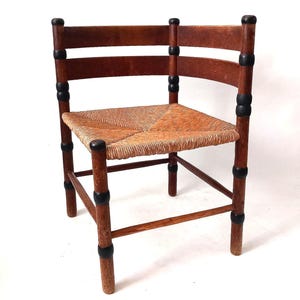 Art Deco Chair Amsterdam School Oak Corner Chair Wicker Rare Item Designer JAC. LEVEE Amsterdam Netherlands 1920