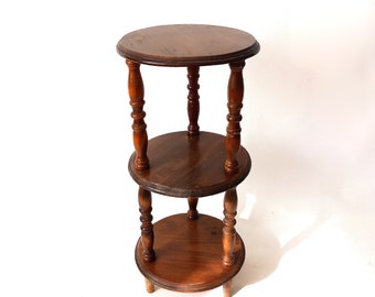 Étagère vintage Table d'appoint RONDE en bois massif avec 3 niveaux Table végétale Table d'appoint rétro Pays-Bas 1950