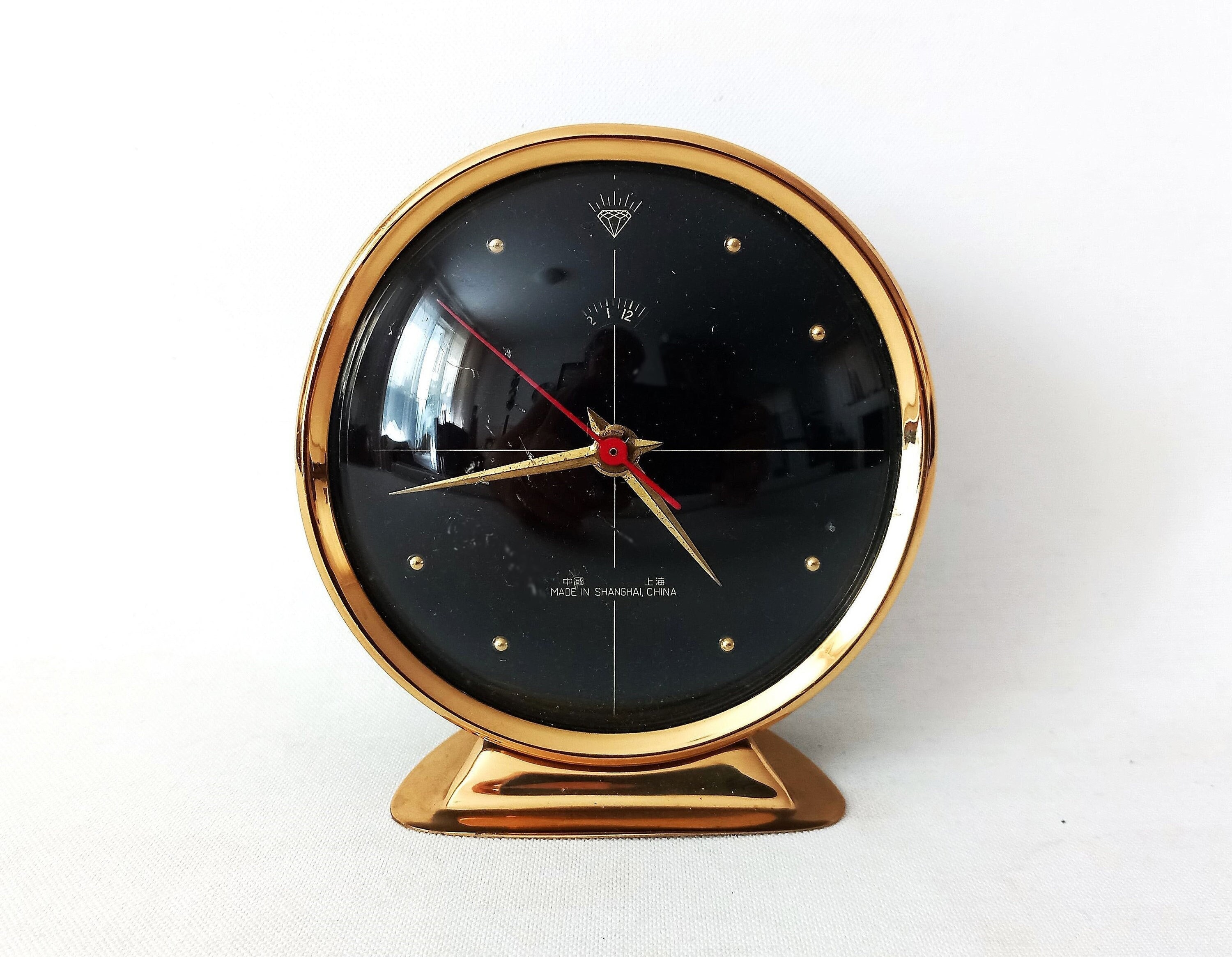 Reloj despertador mecánico vintage Color negro-oro-rojo DIAMANTE