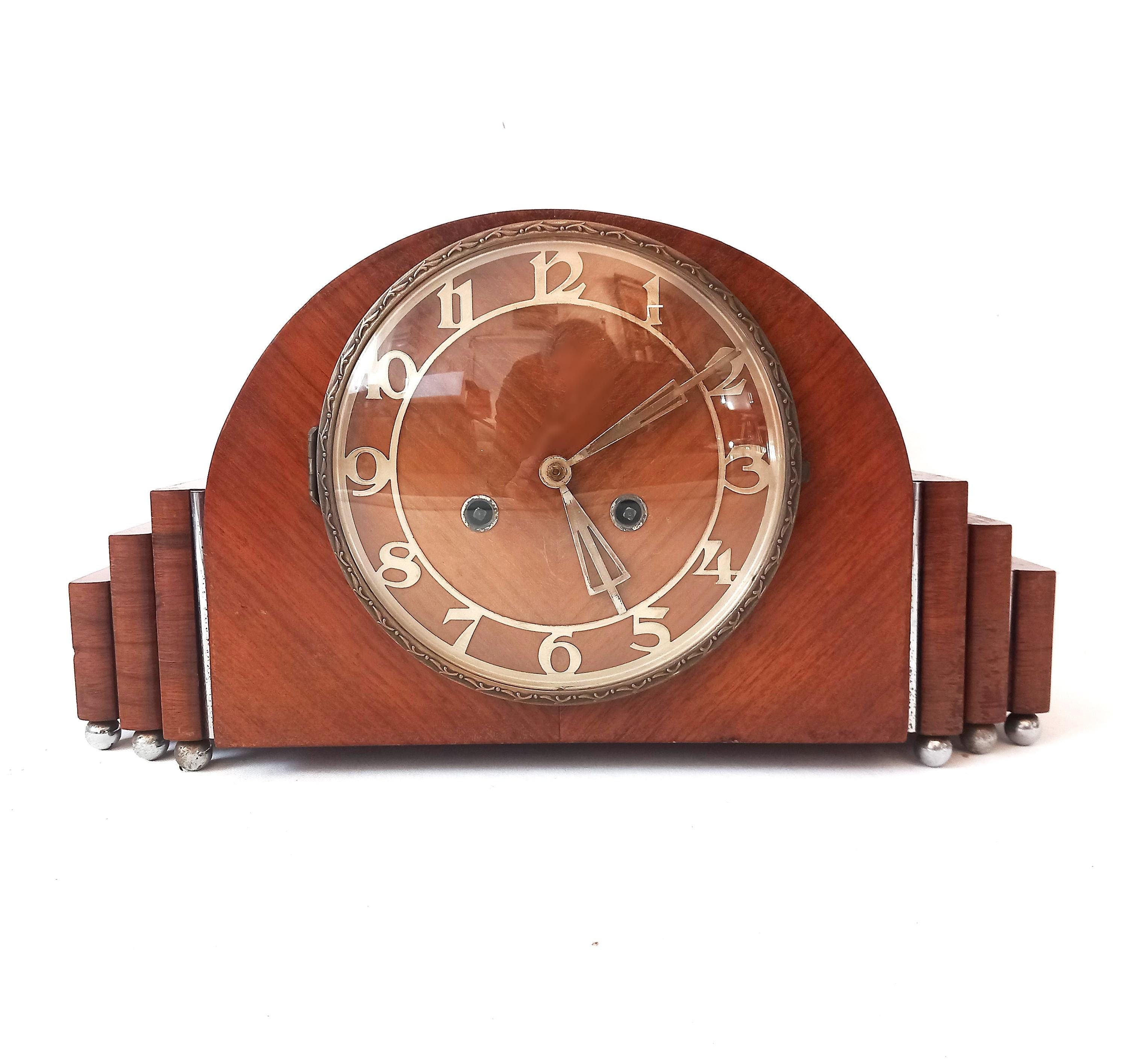 Antique Art Deco Amsterdam School Wooden Clock Pendulum Table Clock Pendule Clock Wind-up Antique Clock Netherlands 1920