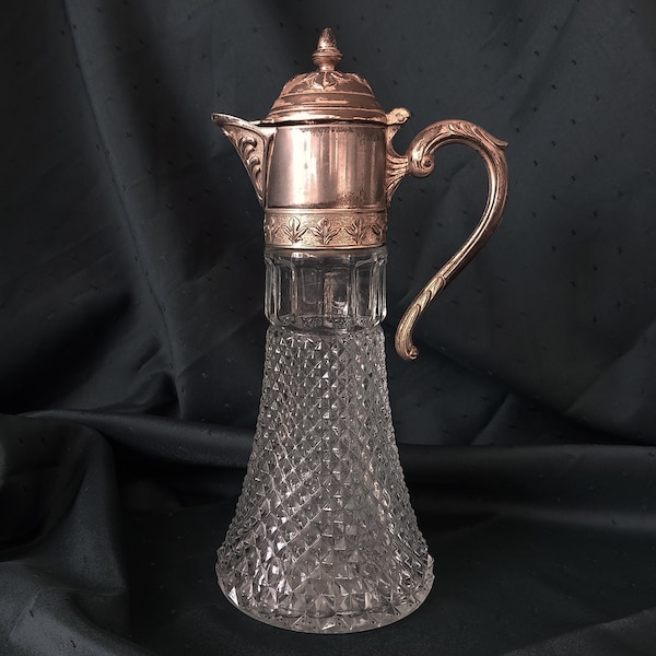 Vintage Baccarat Style Decorative Carafe Pressed Glass Decanter Italy 1960