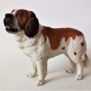 Vintage Porcelain Collectible Statue Dog SAINT BERNARD Realistic Statue "True To Life" Statue Porcelain Handpainted Dog Statue Stamped 1980