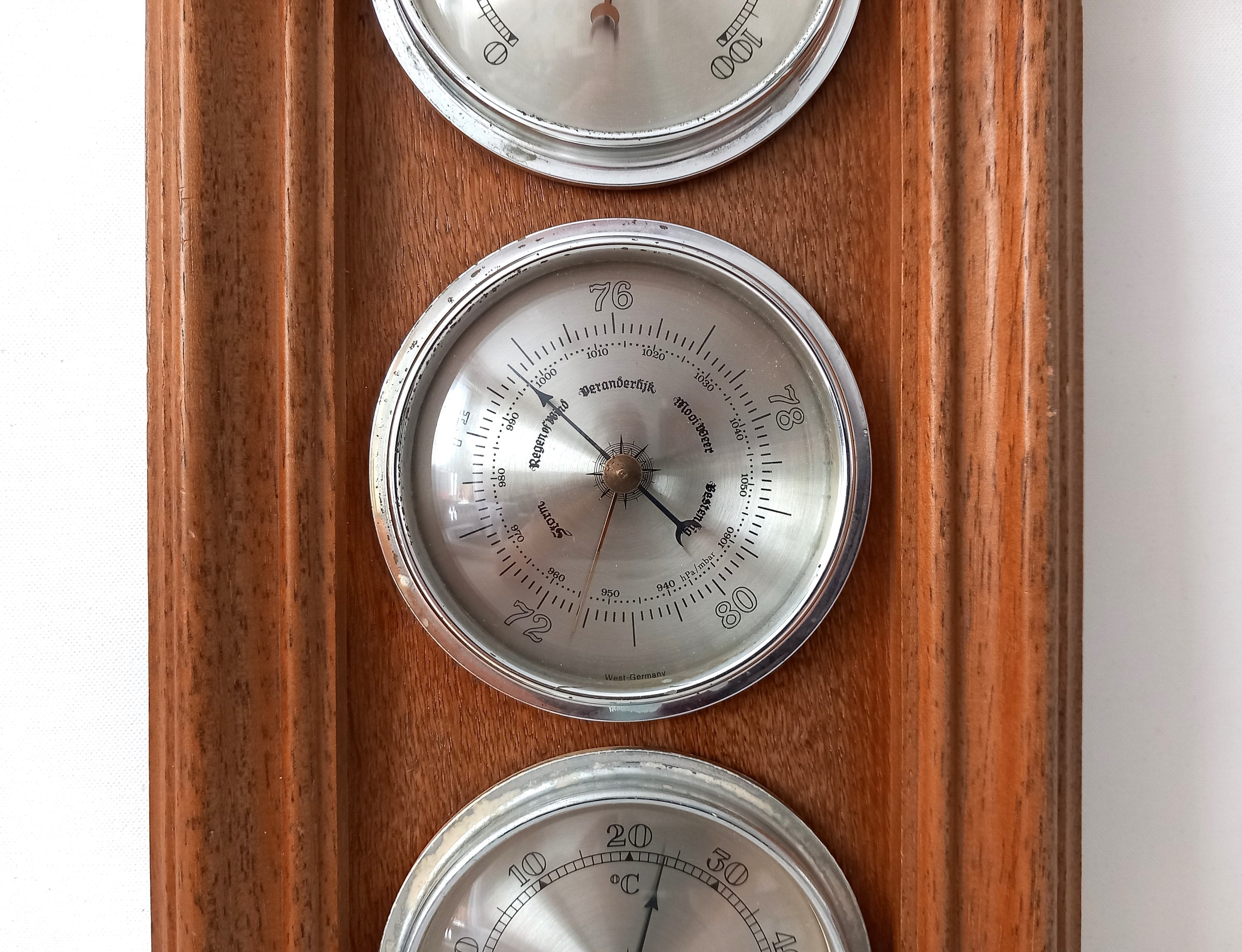 Vintage Barometer Oak Wood Barometer Retro Style Barometer Thermometer