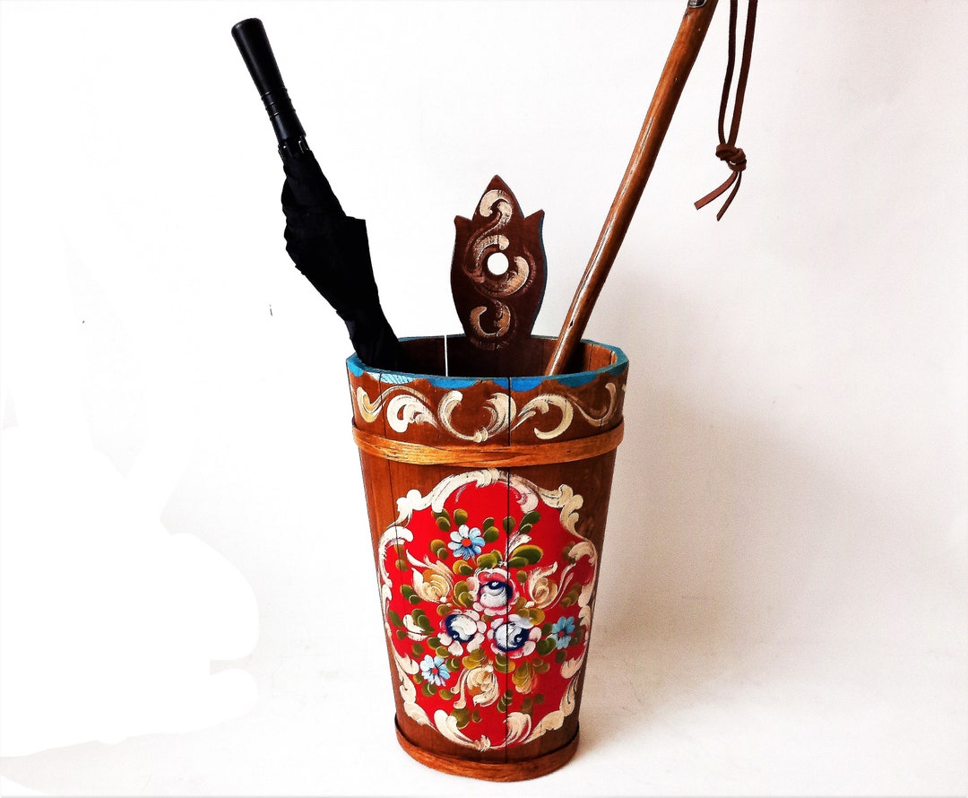 Vintage Wooden Umbrella Stand HINDELOOPEN Handmade Etsy