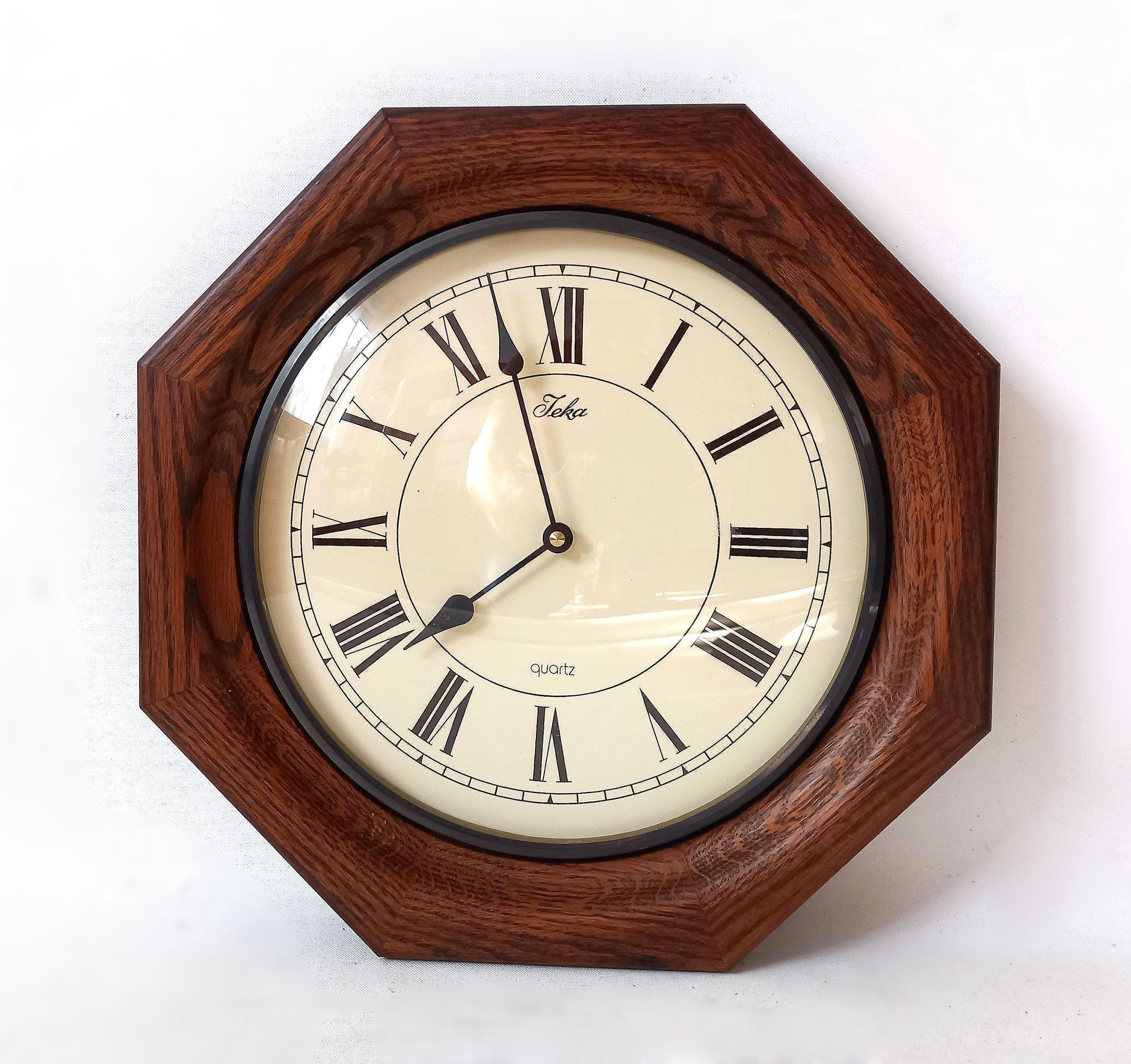 Vintage Classic Octagonal School Wall Clock JEKA Roman Numerals