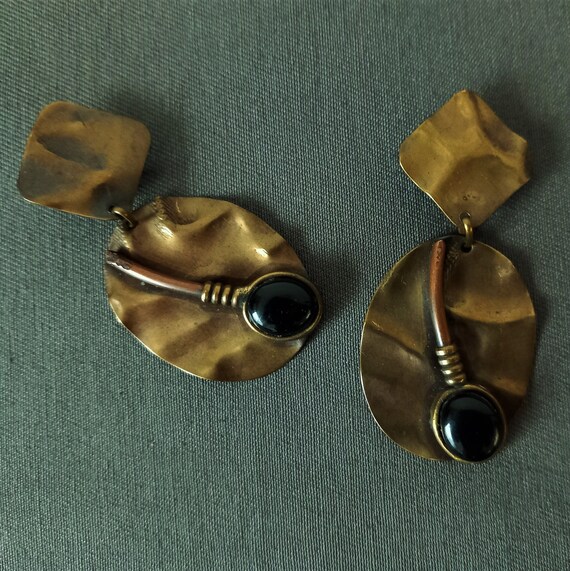 Clips D'oreilles Vintage Art Déco - Métal Doré, Résine, Occasion, Style Rétro