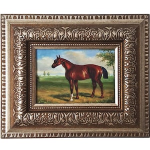 Vintage original painting Acrylic on wood painting Racehorse on background of Landscape Netherlands 1970
