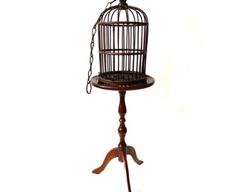 Antique Birdcage Handmade Ø 25 cm Wooden cage ROUND cage Curiosities 1920