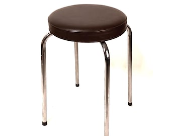 Taburete cromado vintage Taburete marrón Marcado ROND Space age time Taburete SOUDEXVINYL Taburete Taburete marrón Tubo Taburete Vinilo Países Bajos 1960