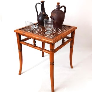 Vintage FAUX Bamboo Wicker Side Table Wine Table Retro Table Coffee Table Beech Wood Italy 1960