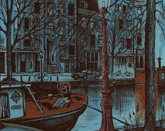 Vintage Amsterdam drawing Herengracht Netherlands