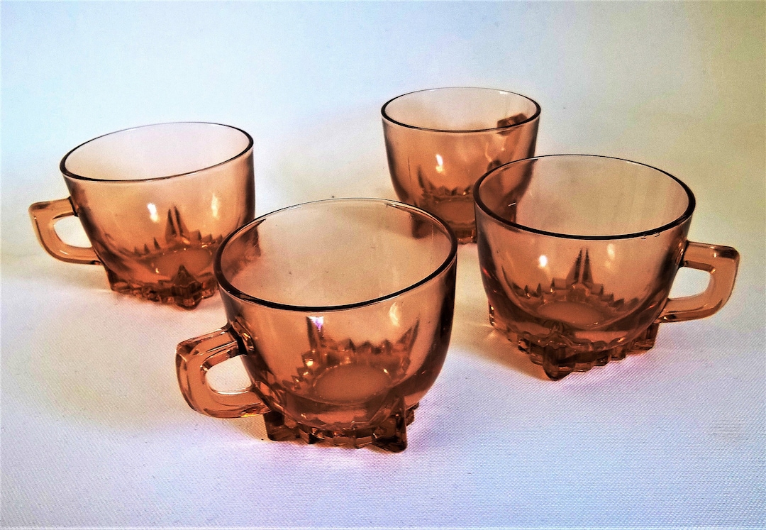 Art Nouveau 4 Coffee Cups Art Deco Four Glass Cups Antique Coffee Cups