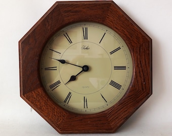 Antique style JEKA Wall clock Octagon Classic design School clock Oak Vintage clock Roman numerals Retro wall clock Netherlands W.Germany 1960