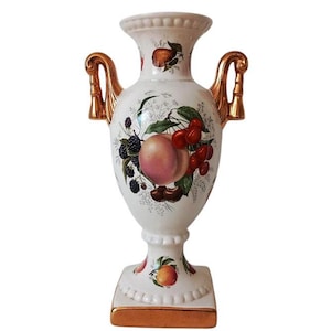 Vintage AMPHORA style VASE Ceramic white Retro vase Fruit Ornament Decorative Staffordshire pottery England 1960s