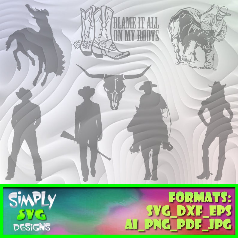 Cowboy Western Bundle 9 includes SVG png AI Cameo for Cricut dxf; 300dpi Printable eps etc. Silhouette