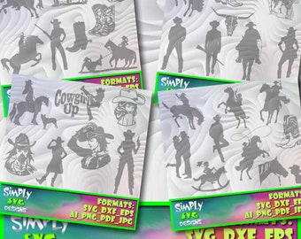 Cowboy Western Bundle 9 includes SVG png AI Cameo for Cricut dxf; 300dpi Printable eps etc. Silhouette