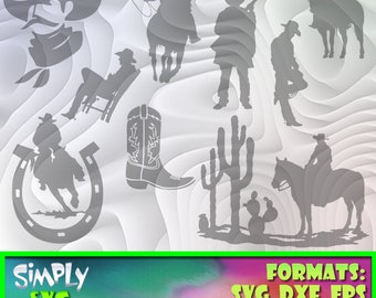 Cowboy Western Bundle 9 includes SVG png AI Cameo for Cricut dxf; 300dpi Printable eps etc. Silhouette