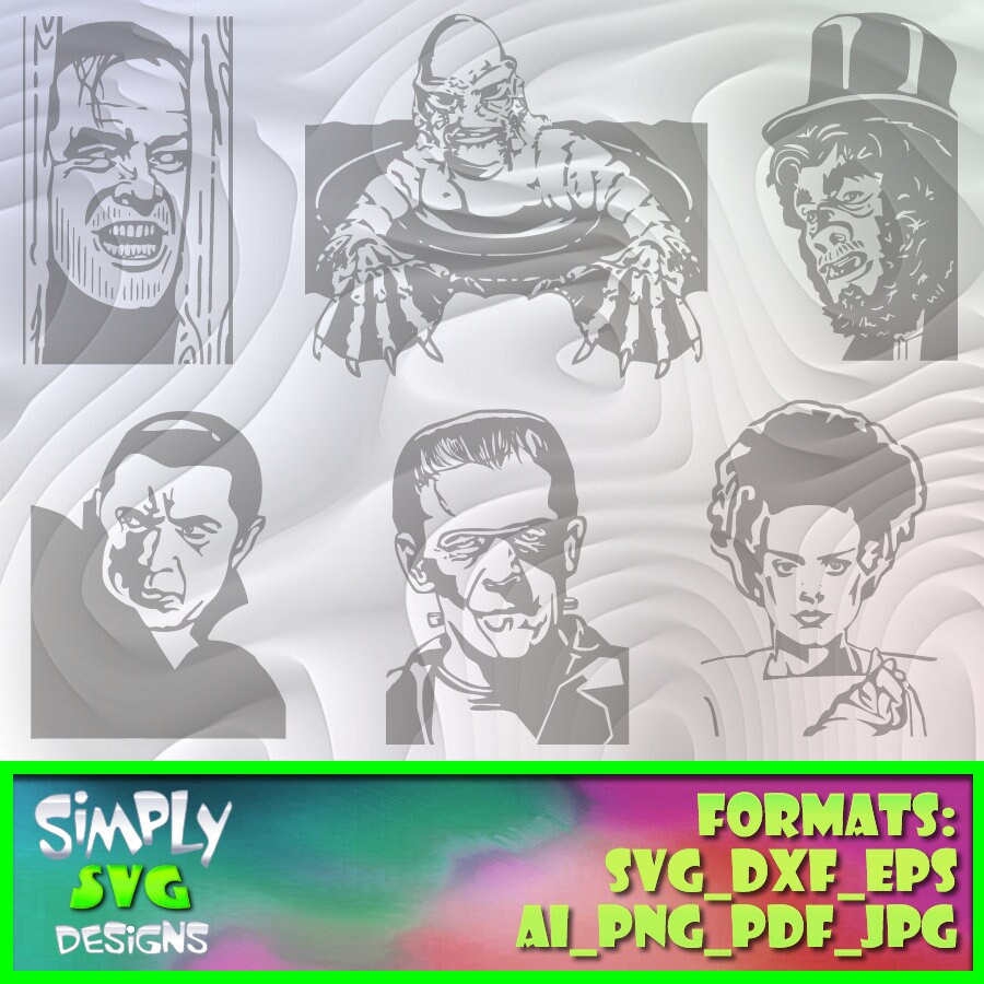 Movie Monsters Bundle 4 includes SVG, eps, png, AI, dxf; 300dpi Print…