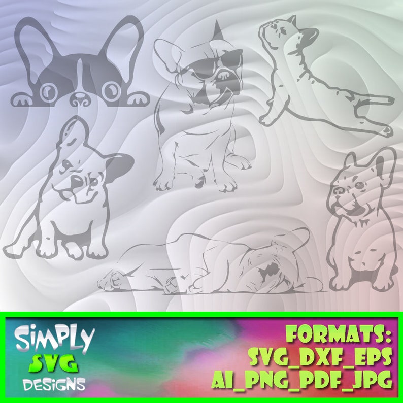 Silhouette Cameo AI etc. for Cricut png French Bulldog Bundle 3 includes SVG dxf; 300dpi Printable eps