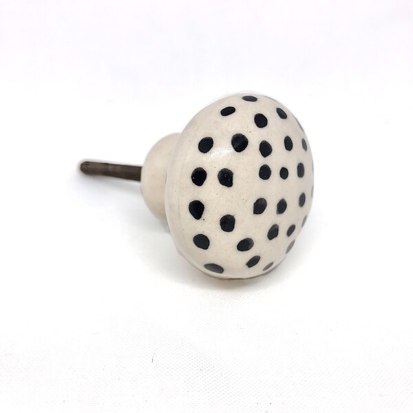 Modern Dots Knob, black cream knob, cabinet knob, dresser knob, polka dot knob, leopard print knob, ceramic drawer pull, sleek pretty knob,