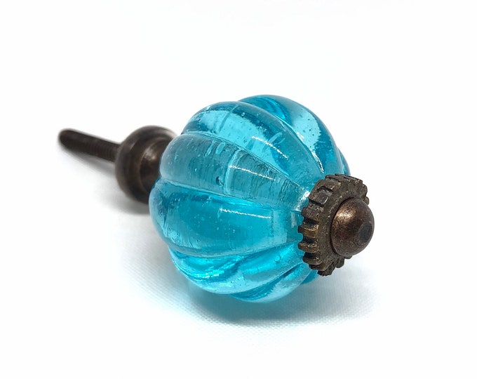 Turquoise Glass Knob, Glass Knob, Glass Drawer Pull, Turquoise Knob, Turquoise Pull