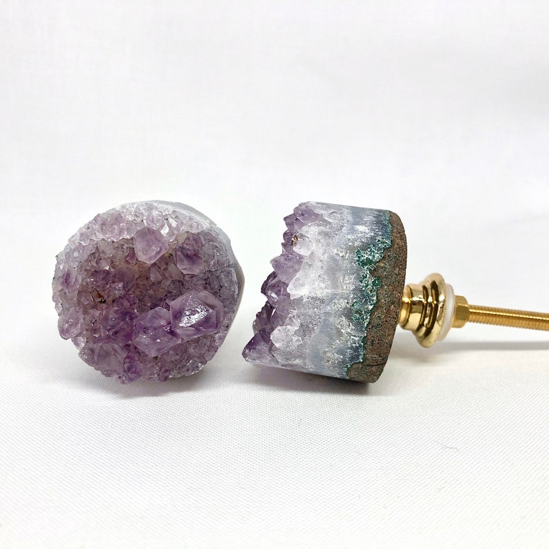 Amethyst Geode Drawer Pull Knob Rock Crystal Etsy