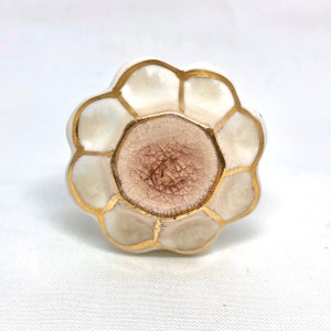 Flower cabinet knob, mauve pink flower knob, gold cream cabinet knob, flower drawer pull, nursery knob, girls room decor knob, pretty knob