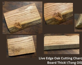 Reclaimed Thick Live Edge Oak Charcuterie Chef's Cutting Board Hand Hewn Highland Handmade Tong Oiled