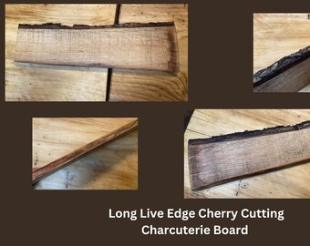 Long Bark On Cherry Wood Charcuterie Board Reclaimed Hand Hewn Highland Handmade Live Edge #3
