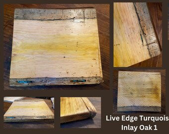 Reclaimed Thick Oak with Turquoise Inlay Charcuterie Chef's Cutting Board Spalted Live Edge Hand Hewn Highland Handmade HUGE~