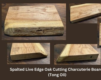 Reclaimed Thick Spalted Live Edge Oak Charcuterie Chef's Cutting Board Hand Hewn Highland Handmade Tong Oiled