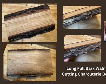 Long Reclaimed Black Walnut Charcuterie Cutting Board Live Edge Full Bark Hand Hewn Highland Handmade Chef board