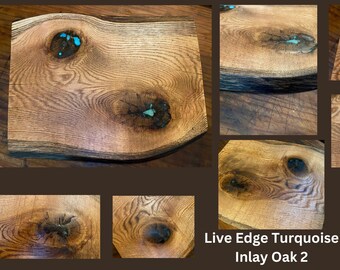 Reclaimed Thick Oak Free Form with Turquoise In Lay Charcuterie Chef's Cutting Board Live Edge Hand Hewn Highland Handmade HUGE~