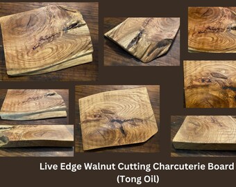 Reclaimed Thick Walnut Live Edge Charcuterie Chef's Cutting Board Hand Hewn Highland Handmade Tong Oiled