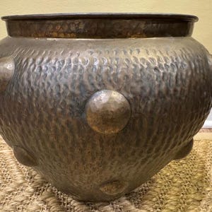 Vintage Italian Hammered Brass Hobnail Planter