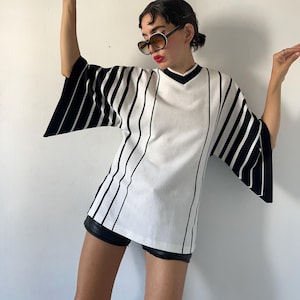 Vintage 70s Striped Knit Top: Bell Sleeve Sailor Sweater