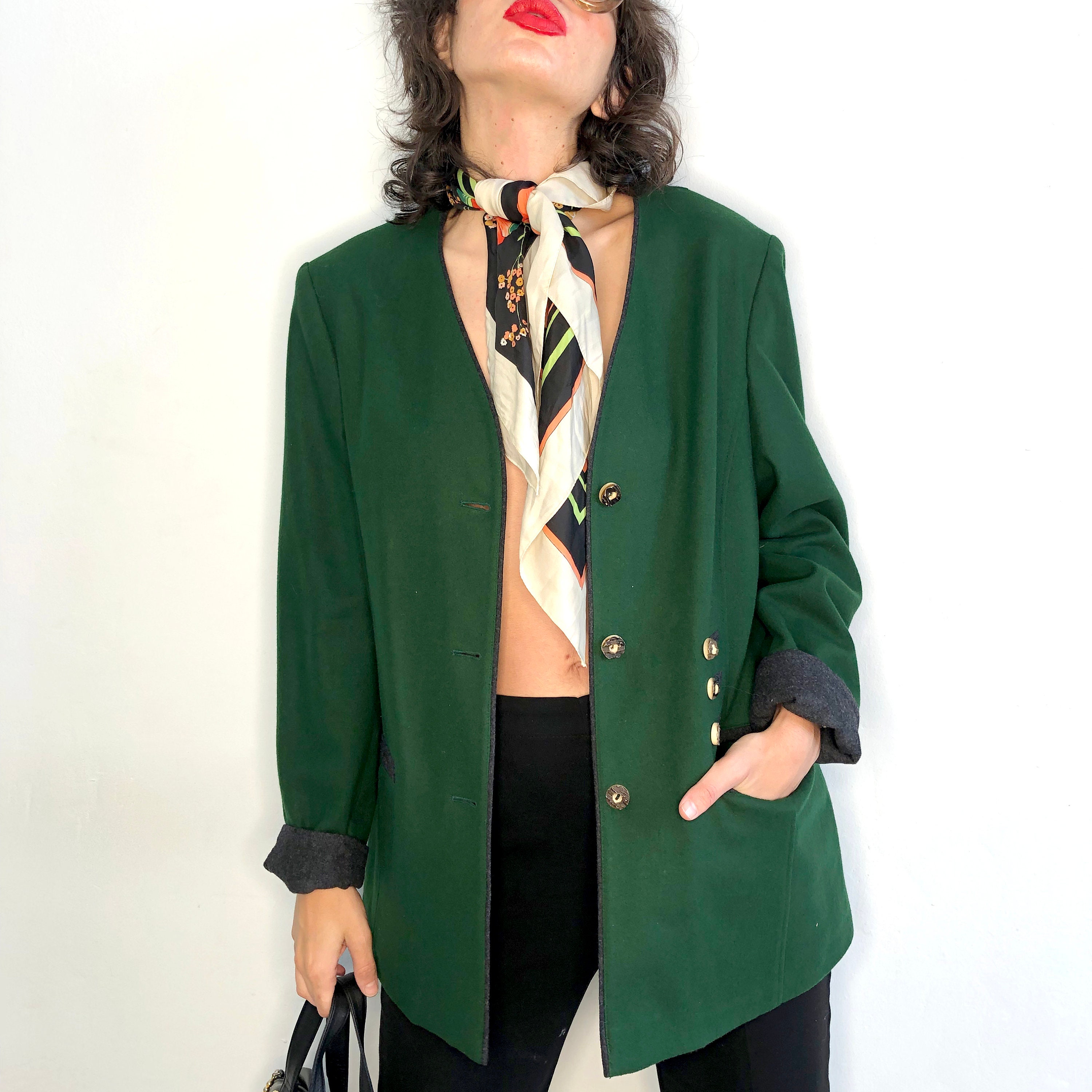 Manteau Vintage En Laine Verte Boos - Taille 40, Style Autrichien, Occasion Très Bon état