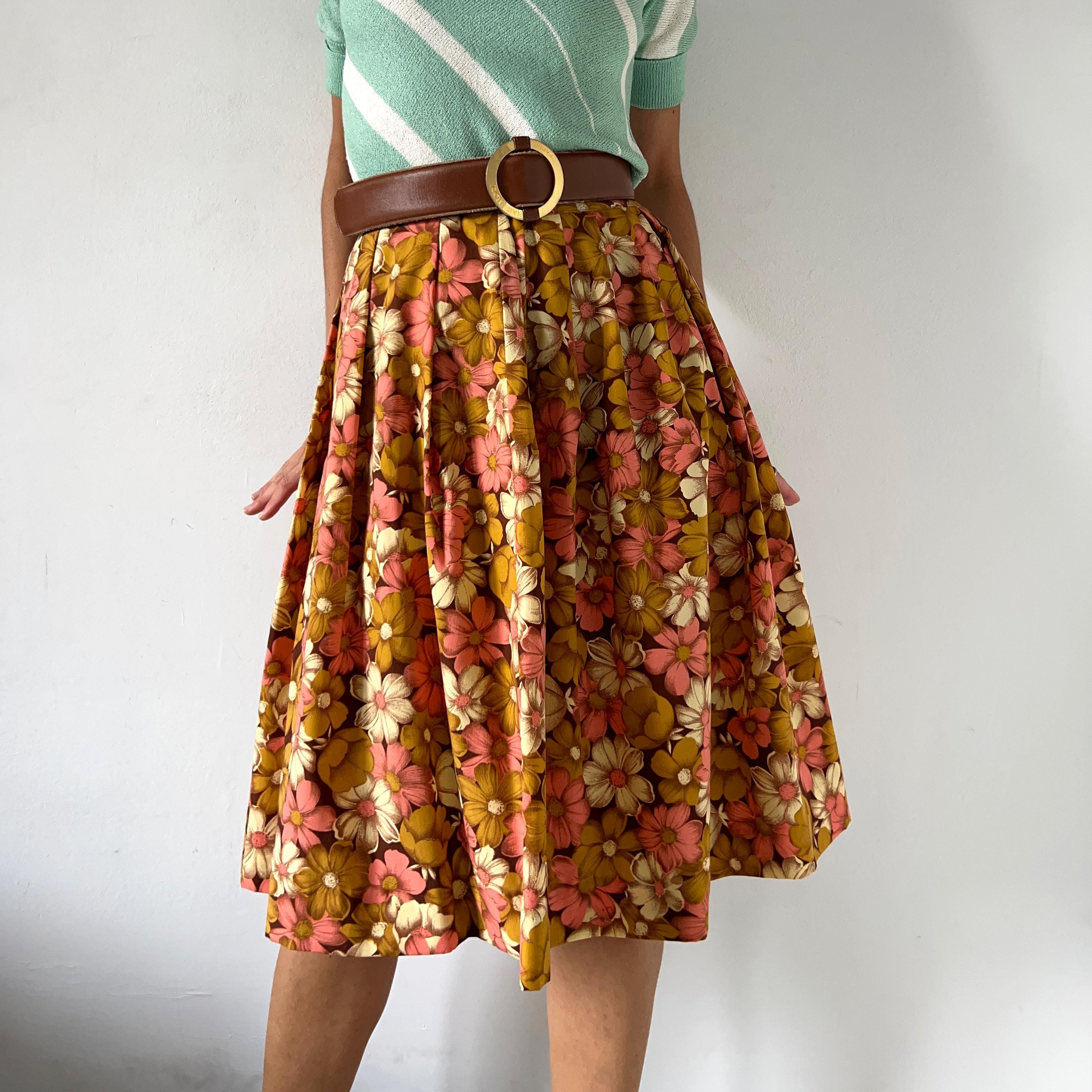 Vintage 70s Floral Prairie Midi Skirt, High Waisted Boho