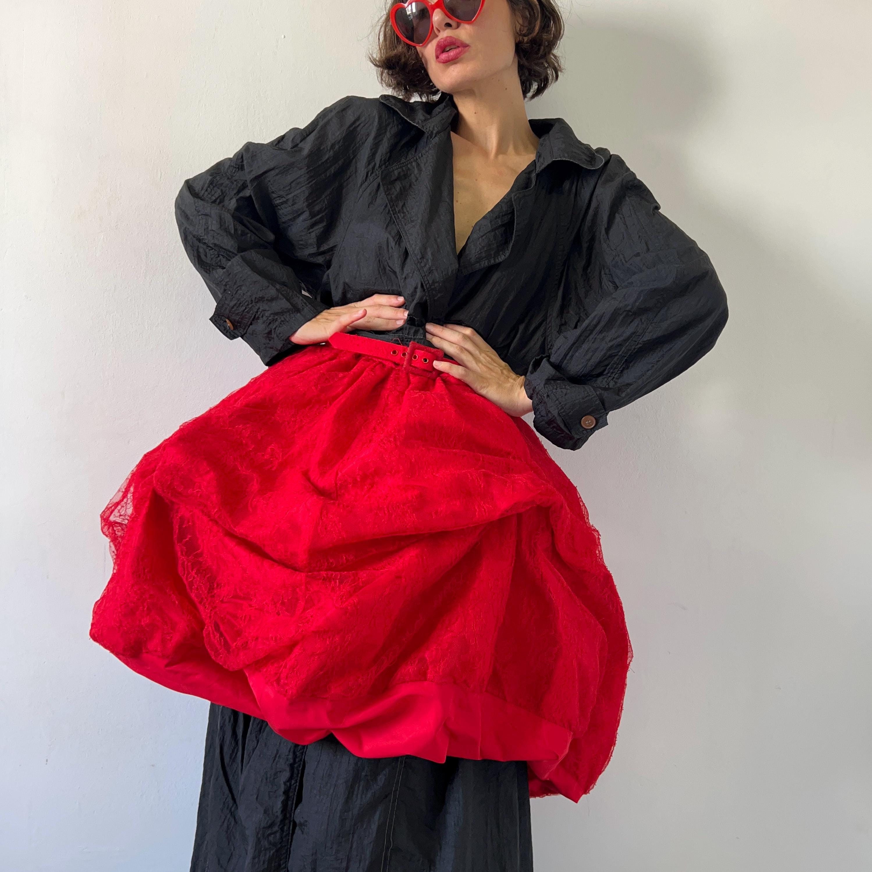 まとめ買いでお得 Red Vintage Lace Waisted High Couture 80s Skirt, Open Bubble スーツ・フォーマル・ドレス
