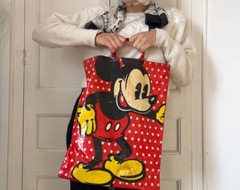Rare 70s Mickey Mouse Tote Bag – Red Polka Dot Vinyl Collectible Made England