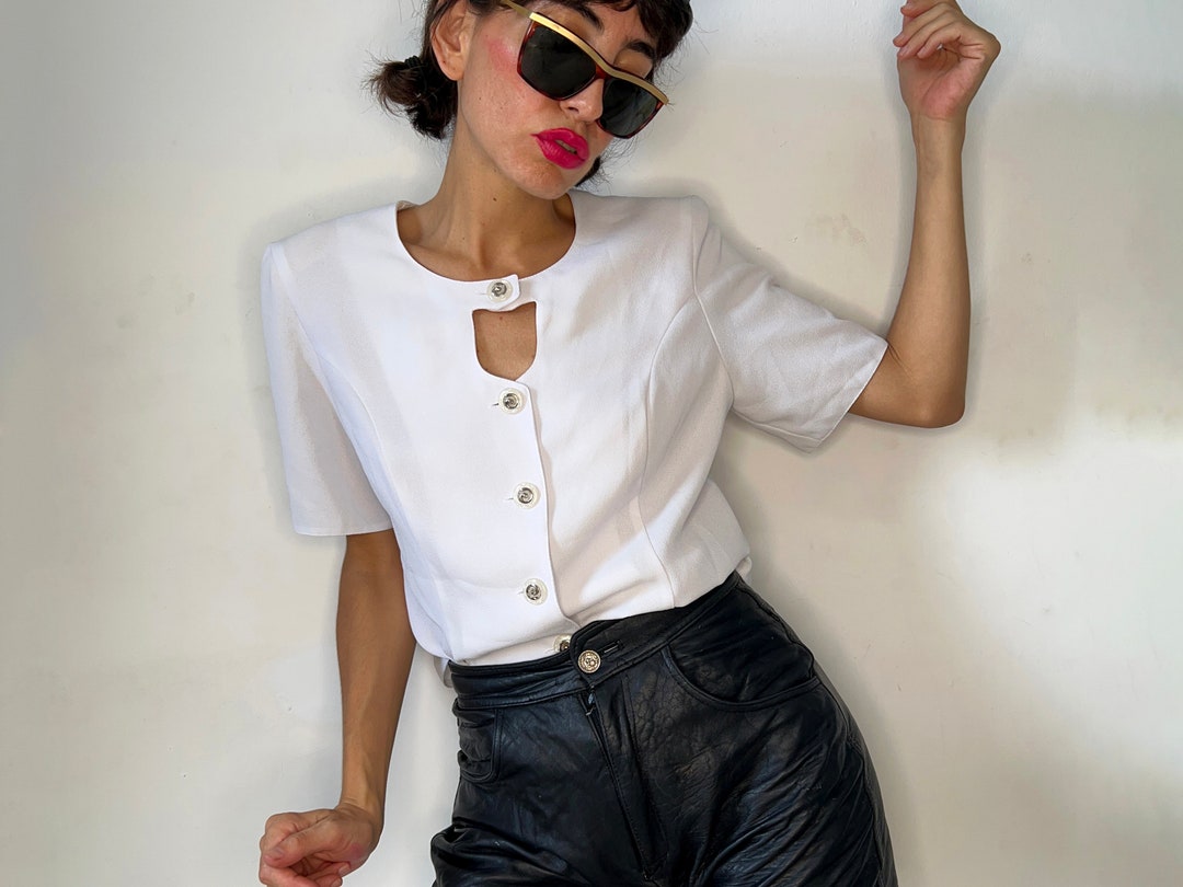 Vintage Cut Out Blouse 90s Keyhole Buttoned up Shirt White - Etsy