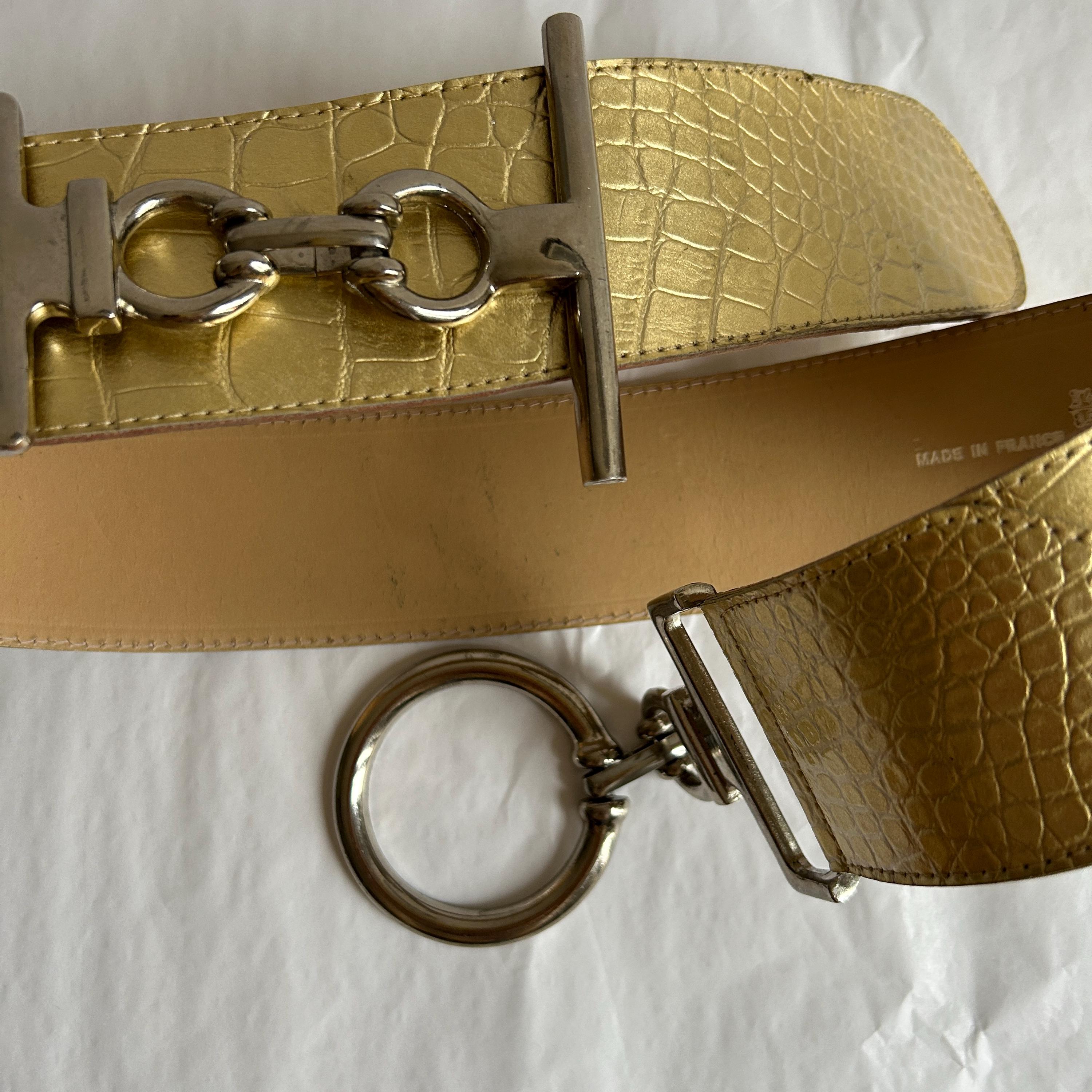 Vintage 80s Genuine Leather Gold Horsebit Hook Waist Belt XS/S 80s Gold Western Leather Belt (S/M) – Holy Thrift main image 4