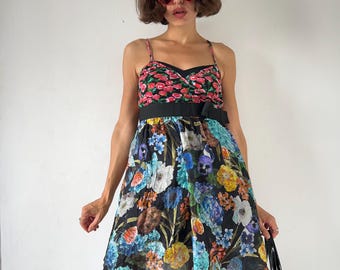 Abito sottoveste vintage in seta floreale Miss Sixty, mini abito estivo Y2K