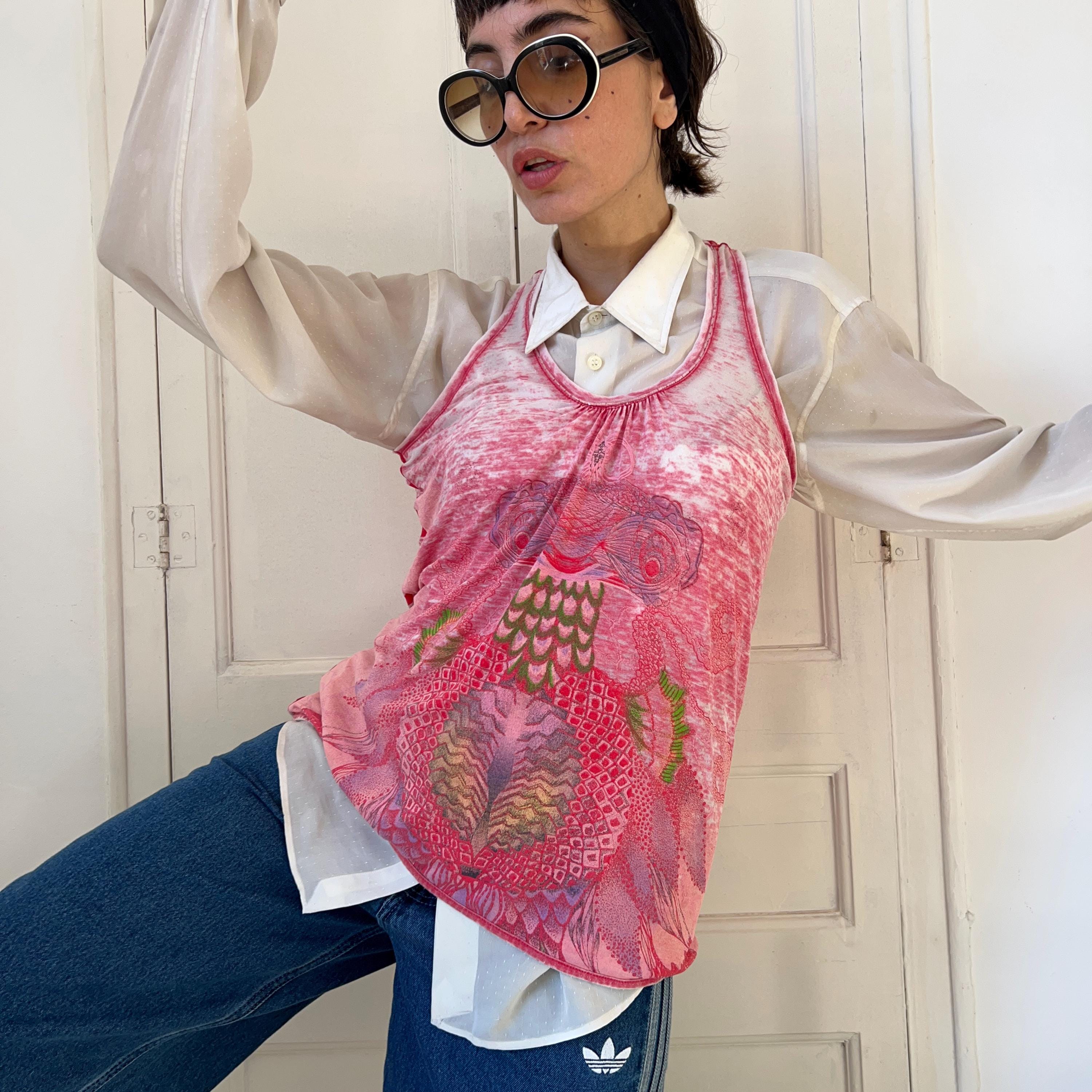 9点まとめ売り 超個性的 y2k custo barcelona トップス Vintage Y2K Custo Barcelona Alien Graphic Top | Pink Striped