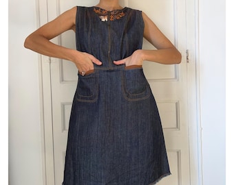 sears denim dresses Unique Bargains Denim Dress for Women's Sleeveless Distressed Jean Midi  Dress