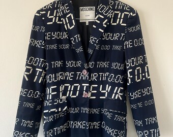 Vintage 90s Moschino Jeans Blazer – Clock Print Jacket, Italian
