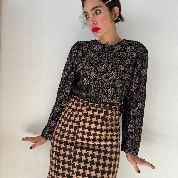Vintage 80s Cropped Lurex Floral Jacket, Structured Evening Chic Brocade Blazer